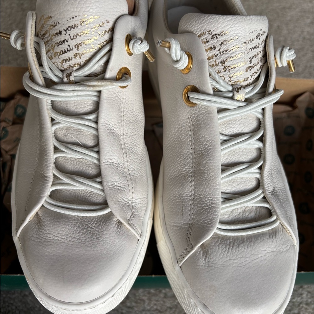 Paul Green Faye Ivory Leather Sneakers with Gold Accents Size 7.5 - Picture 5 of 12